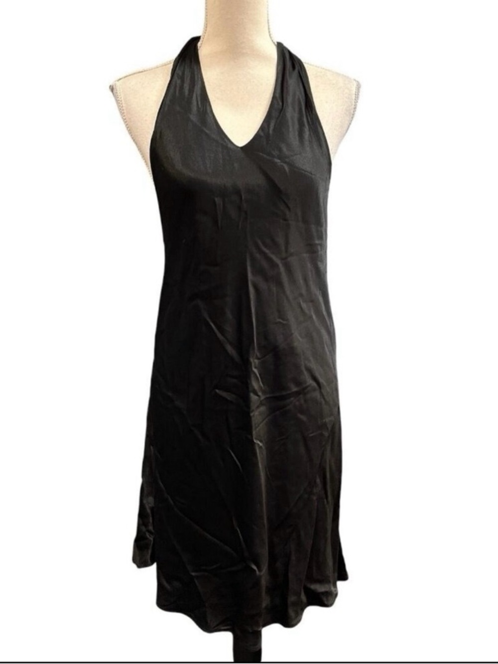 Shore Black Halter Silky Mini Dress Sleeveless size M